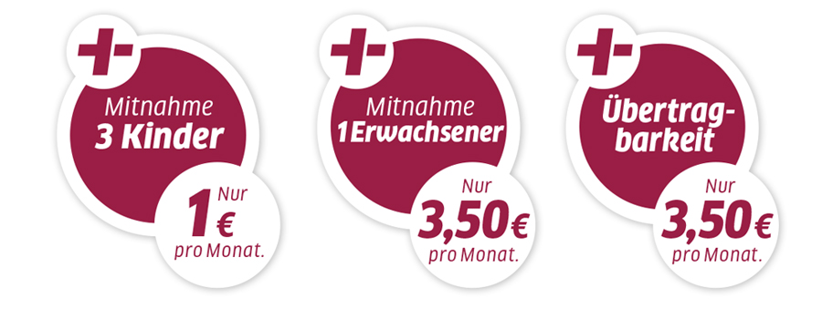 Drei Plus - Mitnahme Kind, Mitnahme Erwachsener, Übertragbarkeit